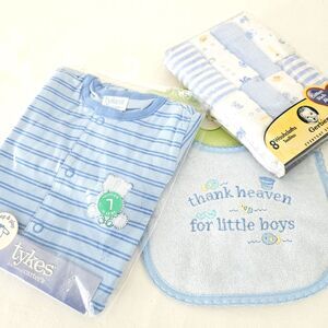 NWT Baby Boy Lot Bundle- TYKES Sleeper 6-9 MO CIRCO Bib GERBER Baby Washclothes